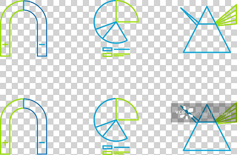 棱镜中的光线、磁铁和饼图的线条设置图片素材