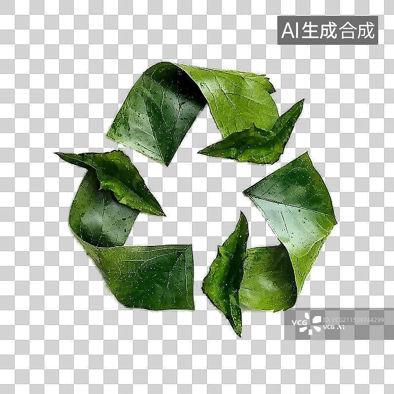 【AI数字艺术】树叶组成的绿色循环标志，图片素材