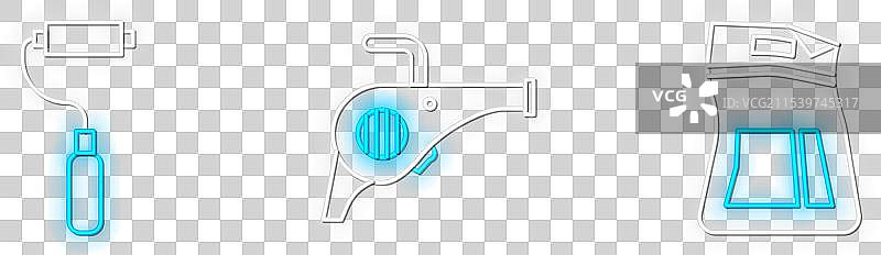 水泥袋、滚筒刷和叶子的一组线条图案图片素材
