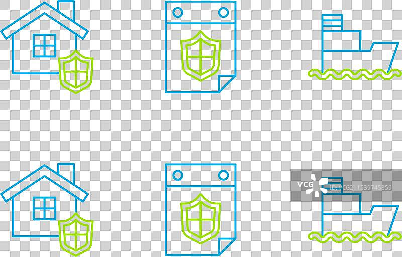 带有盾牌和日历图标的线条船屋图片素材