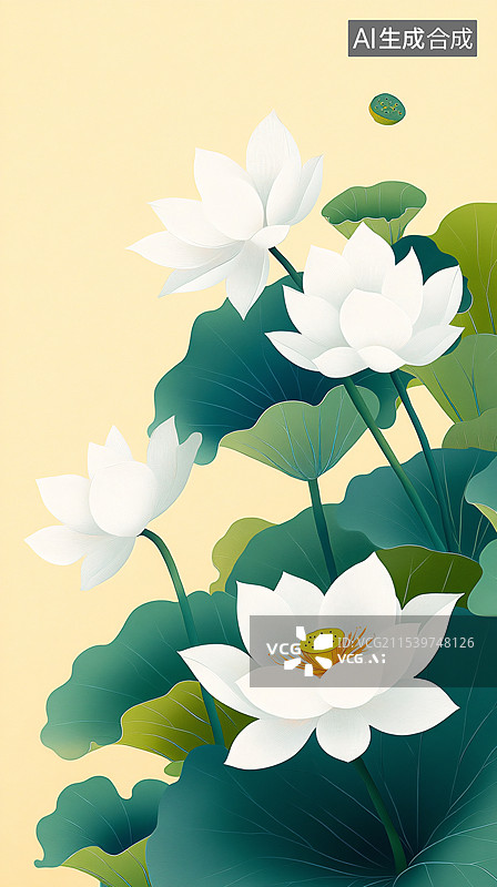 【AI数字艺术】大暑节气的夏日荷花国潮插画图片素材