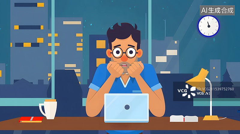 【AI数字艺术】一位白领在办公桌前焦虑地看着电脑图片素材