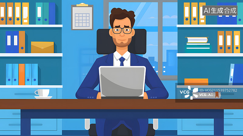 【AI数字艺术】一位白领在办公桌前焦虑地看着电脑图片素材
