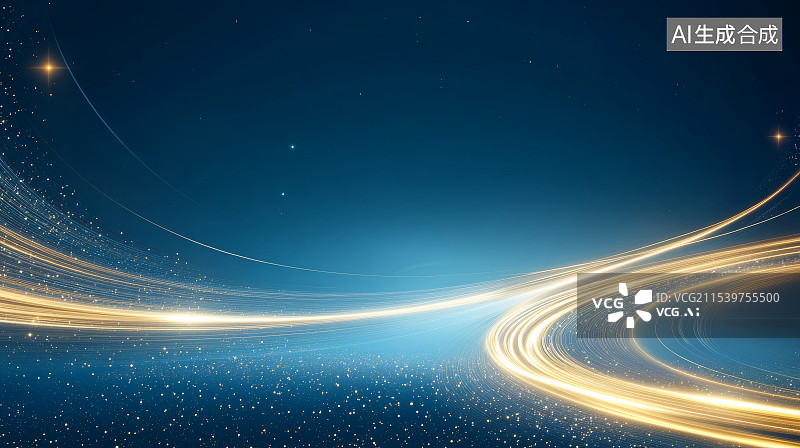 【AI数字艺术】蓝色星空发光线条科技背景图片素材