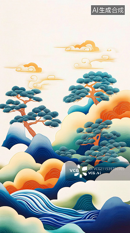【AI数字艺术】中国风诗意云雾江山唯美风景山水节气插画图片素材