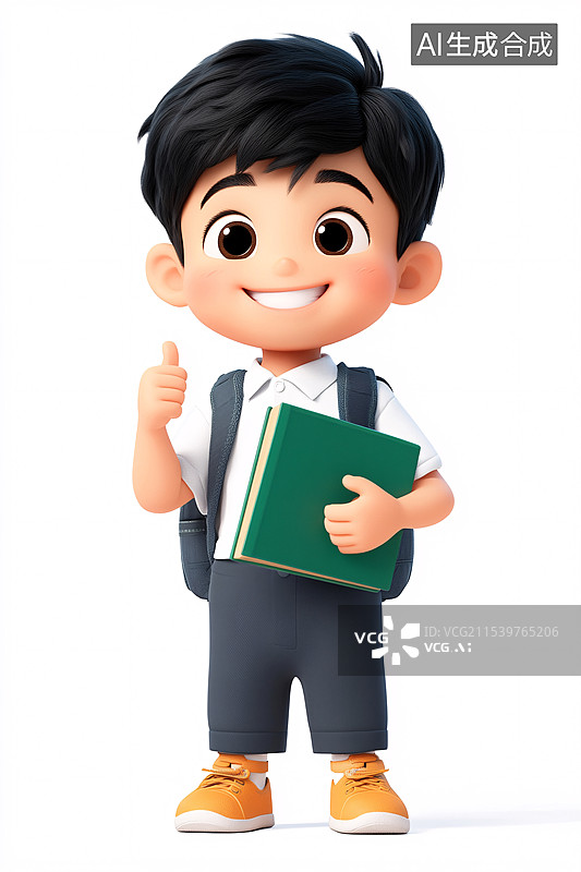 【AI数字艺术】背着书包的小孩三维渲染插图图片素材