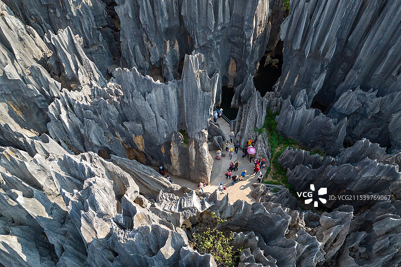 云南昆明石林县石林风景区航拍地质风光图片素材