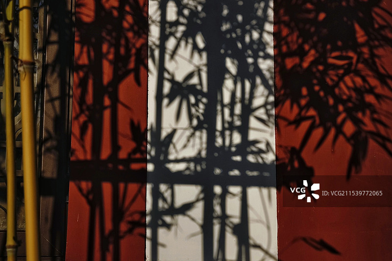 红墙竹影图片素材