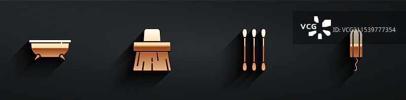 浴缸把手、扫帚、棉签用于耳朵和图片素材