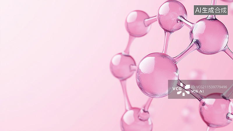 【AI数字艺术】粉红色背景上的气泡水分子特写镜头图片素材