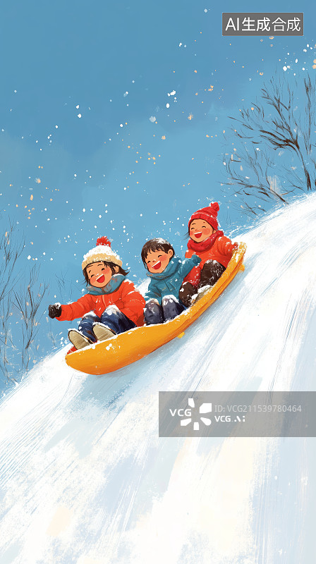 【AI数字艺术】冬季滑雪运动扁平插画图片素材