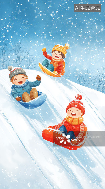 【AI数字艺术】冬季滑雪运动扁平插画图片素材