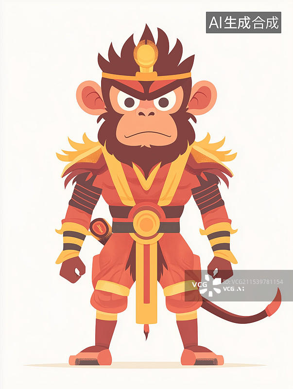 【AI数字艺术】Q版可爱西游记孙悟空人物形象扁平插画图片素材