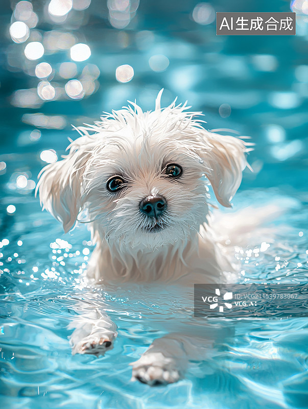 【AI数字艺术】水池中游泳的小狗瞬间图片素材