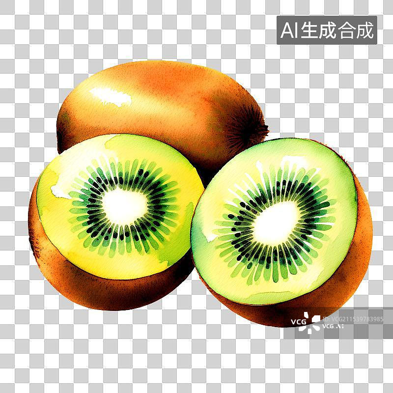 【AI数字艺术】手绘水果切片系列 水彩插画免抠元素 猕猴桃图片素材