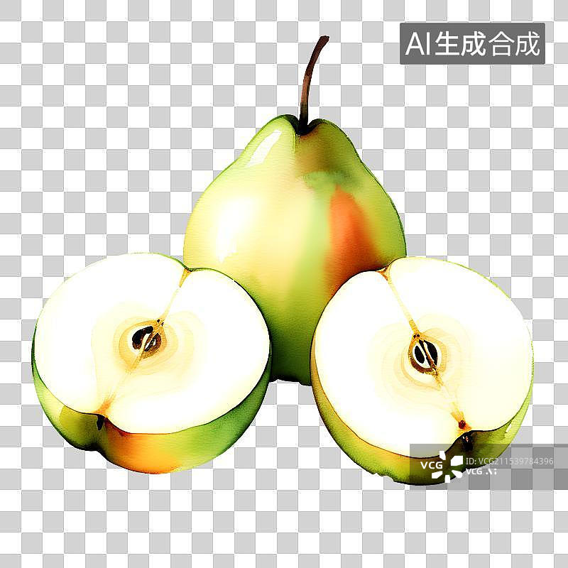 【AI数字艺术】手绘水果切片系列 水彩插画免抠元素 香梨图片素材