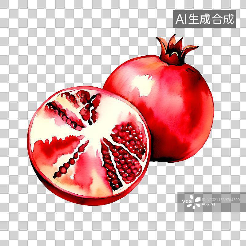 【AI数字艺术】手绘水果切片系列 水彩插画免抠元素 石榴图片素材