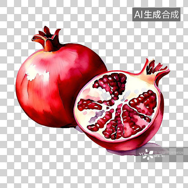 【AI数字艺术】手绘水果切片系列 水彩插画免抠元素 石榴图片素材