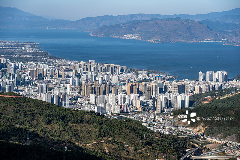 大理者摩山俯瞰下关全景图片素材