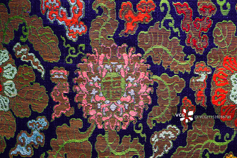 蓝地芙蓉宝相莲纹妆花缎清华大学艺术博物馆丝绣华章织绣部分图片素材