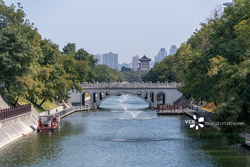 西安护城河图片素材