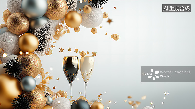 【AI数字艺术】优雅的金色和黑色圣诞装饰图片素材