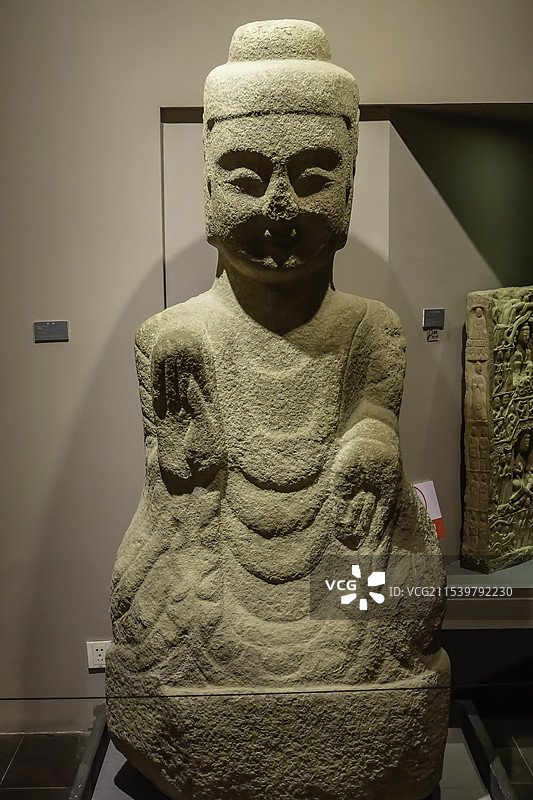 西安博物院馆藏文物陶器、佛教塑像佛龛石牌石刻图片素材