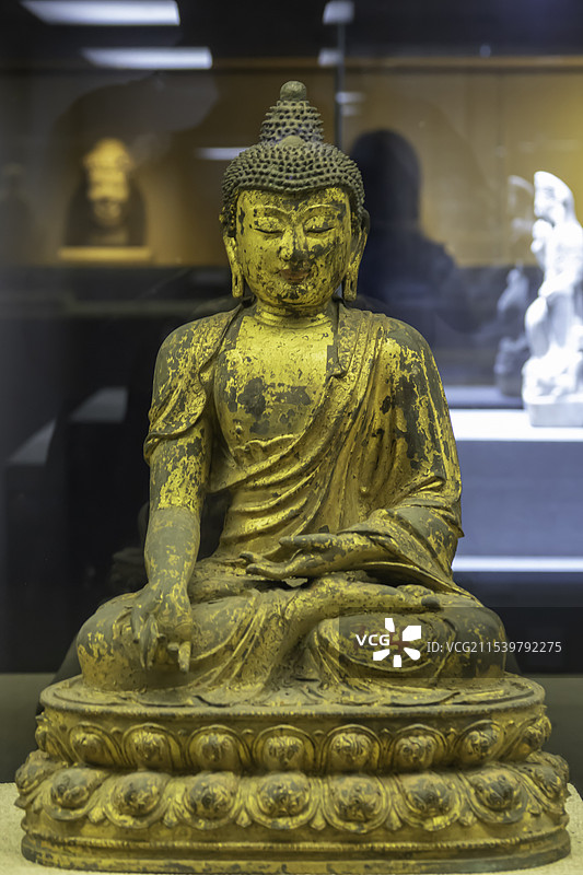 西安博物院馆藏文物陶器、佛教塑像佛龛石牌石刻图片素材