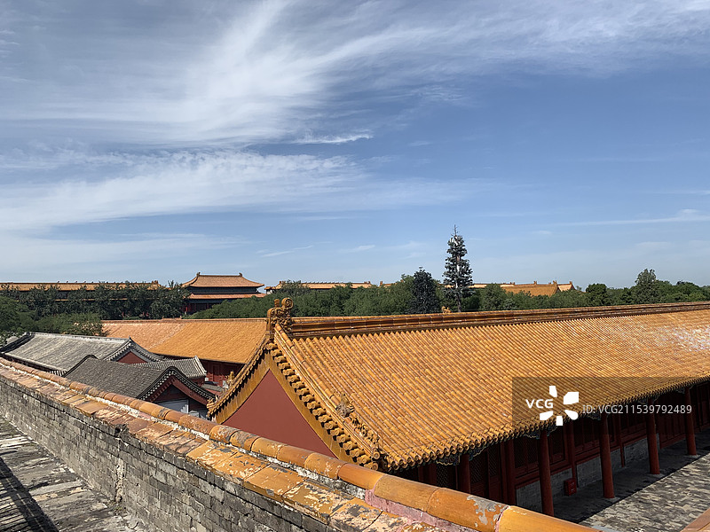 蓝天白云下故宫的房顶图片素材