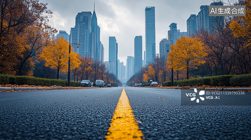 【AI数字艺术】低视角城市街道图片素材