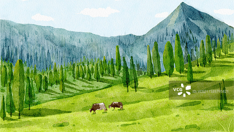 水彩风景插画图片素材