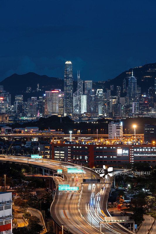 香港维多利亚港CBD中环日落夜景繁华都市图片素材