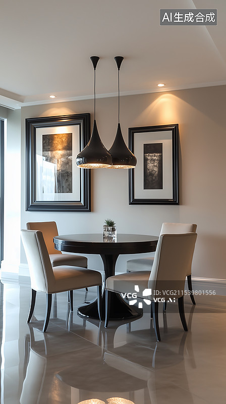 【AI数字艺术】3D室内现代简约风餐厅餐桌图片素材