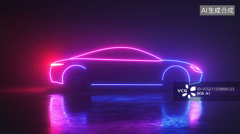 【AI数字艺术】未来性能赛车跑车飞驰赛场，速度感霓虹灯线条穿梭背景图片素材