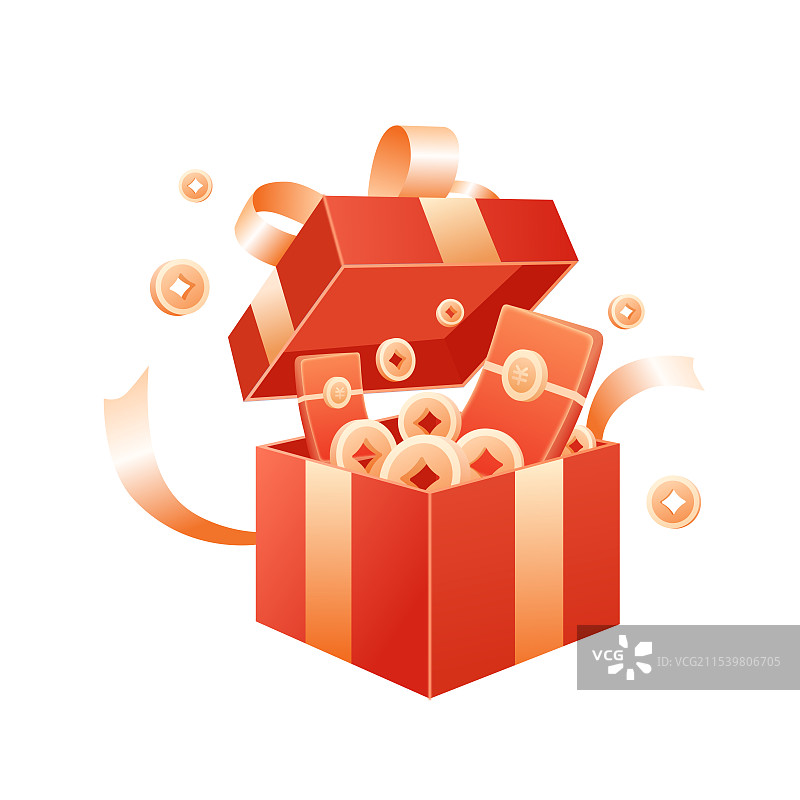礼盒红包和金币矢量插画图片素材