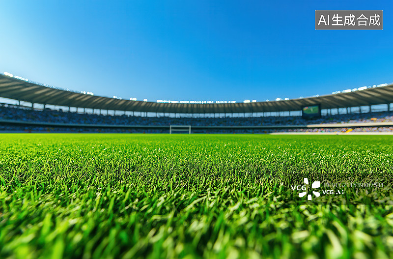 【AI数字艺术】阳光下的体育场足球场草地图片素材