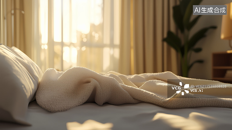 【AI数字艺术】床上的浅色毛毯图片素材