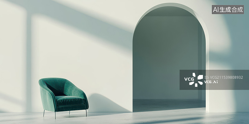 【AI数字艺术】客厅拱形背景墙和沙发，居家生活家具展示样板间图片素材