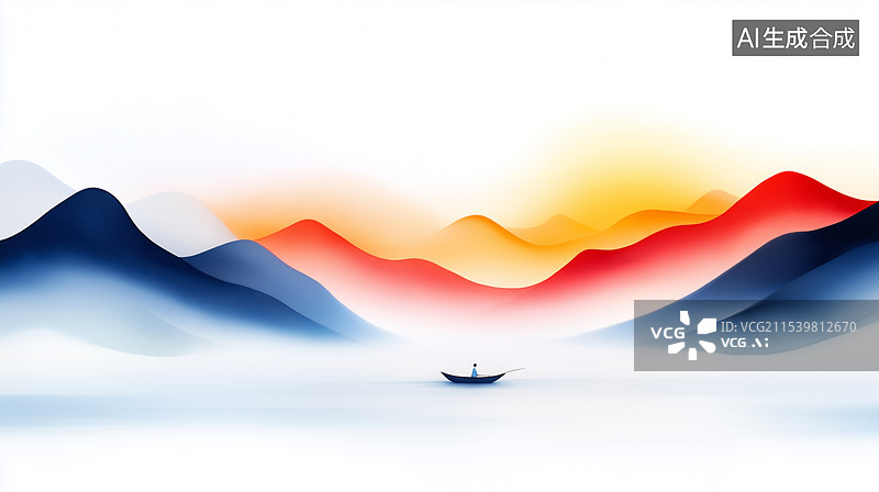 【AI数字艺术】夕阳下的渔船图片素材