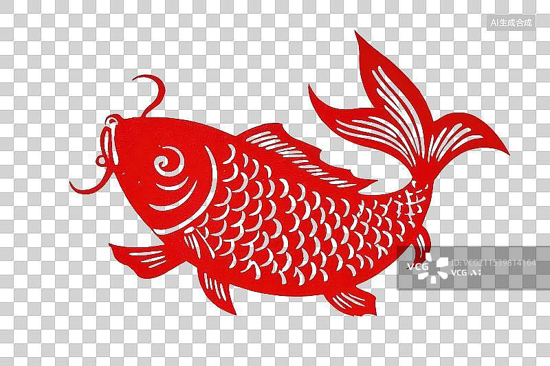 【AI数字艺术】中式新年红色喜庆鲤鱼窗花图案图片素材