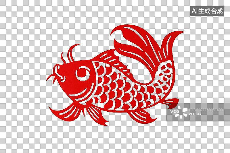 【AI数字艺术】中式新年红色喜庆鲤鱼窗花图案图片素材