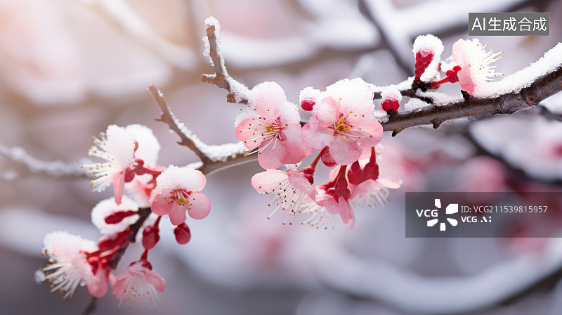 【AI数字艺术】雪中的梅花图片素材