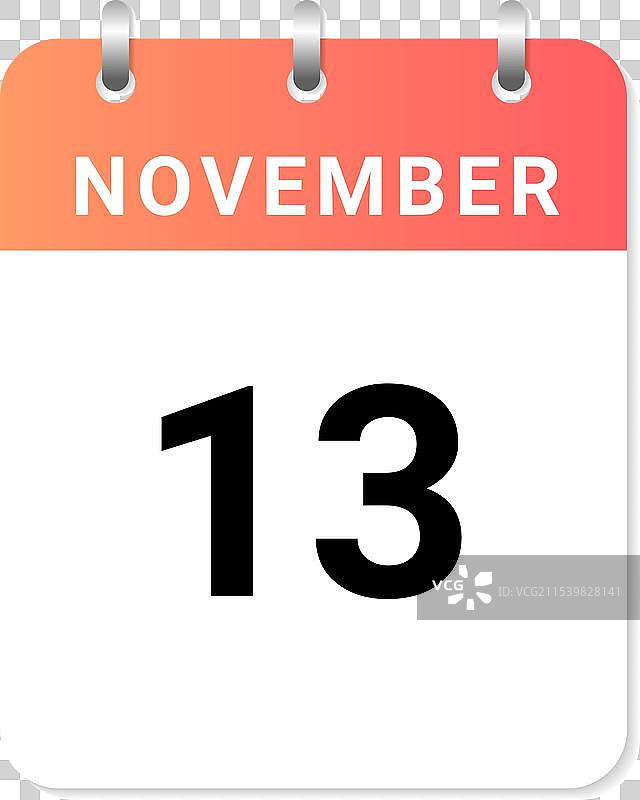 白色背景上的11月13日日历图片素材