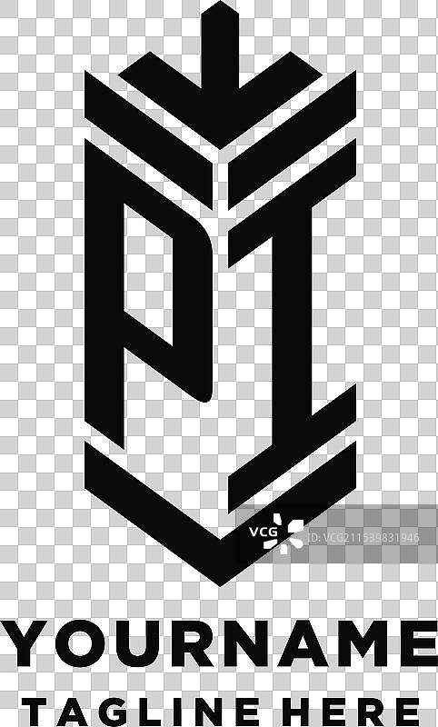 创意字母组合的初始字母PI盾牌标志设计图片素材