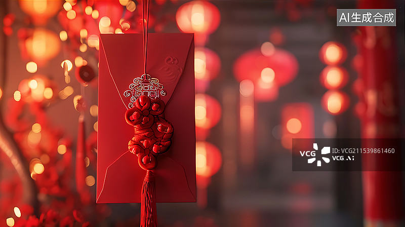 【AI数字艺术】新年春节节日红包中国结背景图片素材