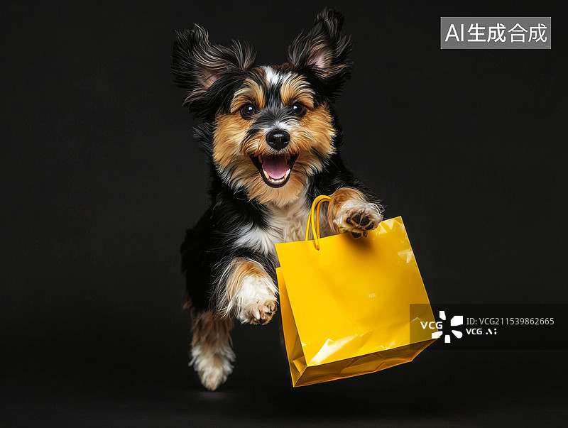 【AI数字艺术】可爱的小狗与购物袋图片素材