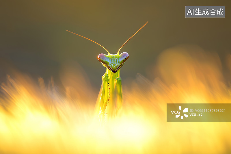 【AI数字艺术】螳螂在自然环境中的特写镜头图片素材