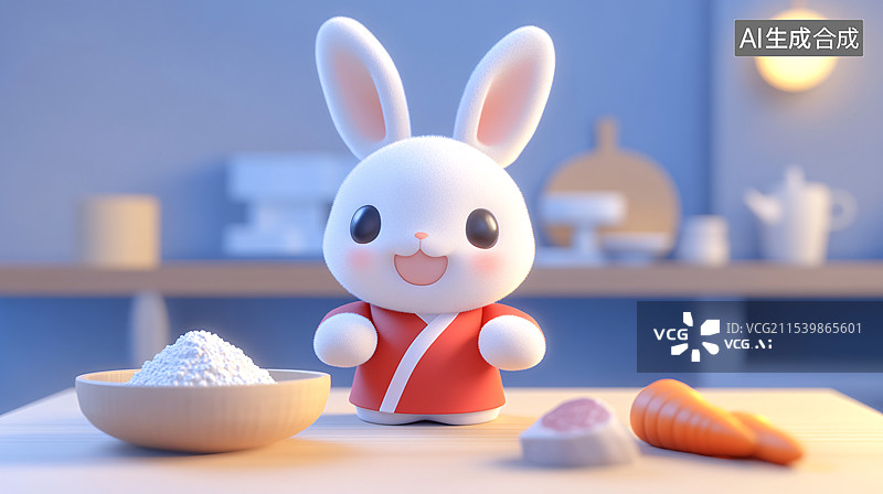【AI数字艺术】卡通3d兔子在厨房做美食图片素材