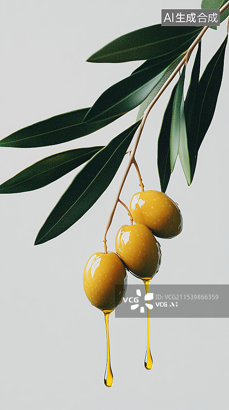 【AI数字艺术】滴着油的绿色橄榄枝护肤品化妆品广告图图片素材