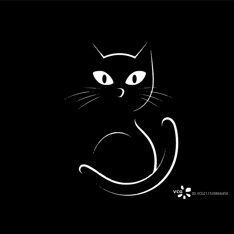 黑猫 - 极简风格的平面logo图片素材